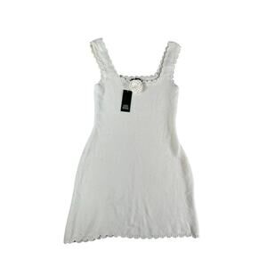 Wild Fable Dress Womens Medium White Fitted Stretch Knitted Square Neck NWT